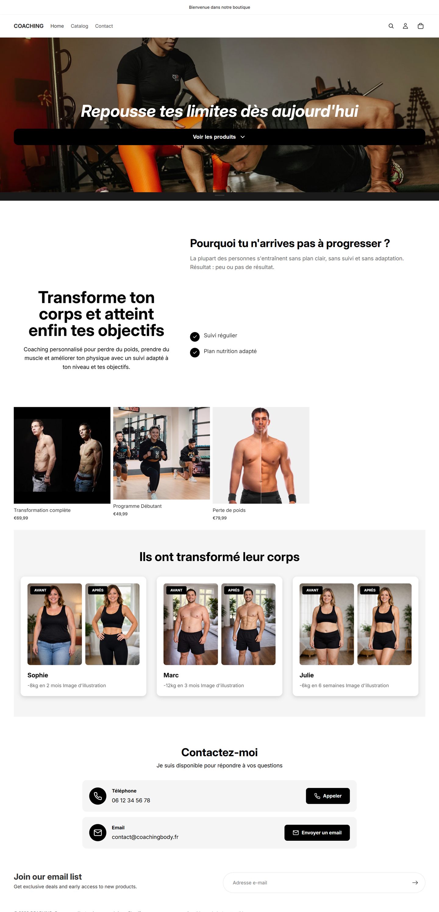 Aperçu d'un concept de boutique pour coach sportif